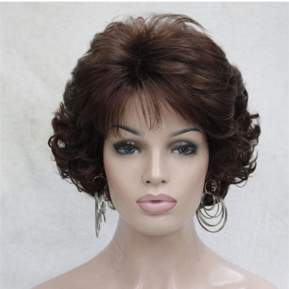Dark Brown Short Curly Wavy Wig